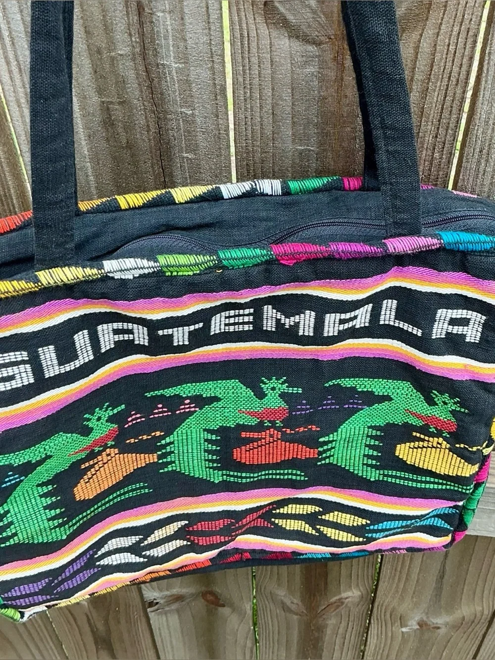 Vintage Guatemala Woven Tote Bag Padded Boho Artisan Festival Shoulder Bag